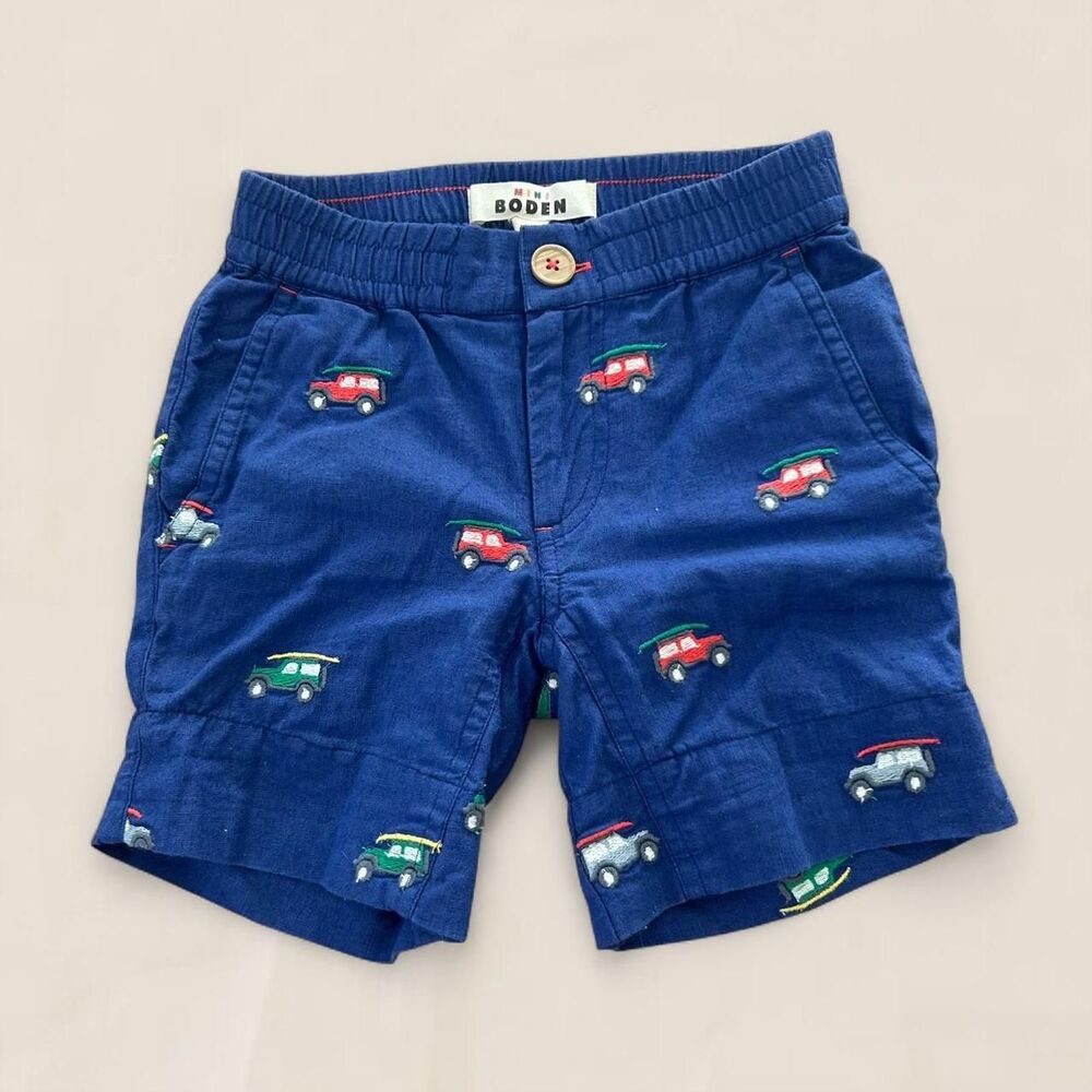 Mini Boden navy shorts with embroidered cars size 4Y toddler